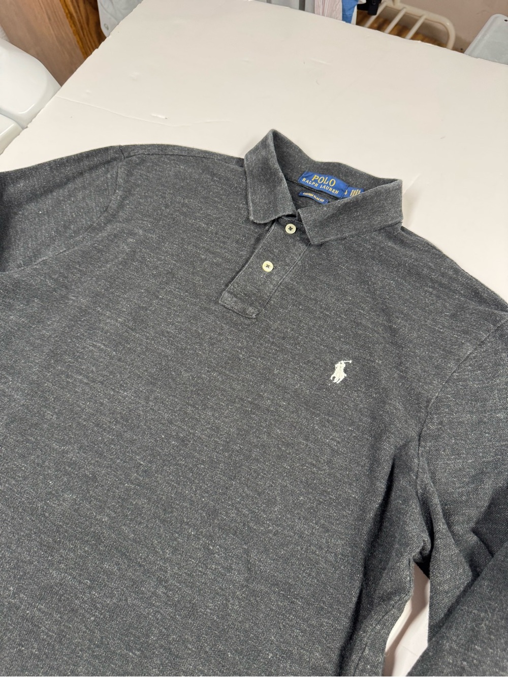 Grey Polo Ralph Lauren Long Sleeve Polo Shirt White Pony Size Large Preppy